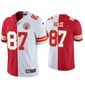 68620044efe31_1 Men's Kansas City Chiefs #87 Travis Kelce Red & White Split Limited Stitched Jersey