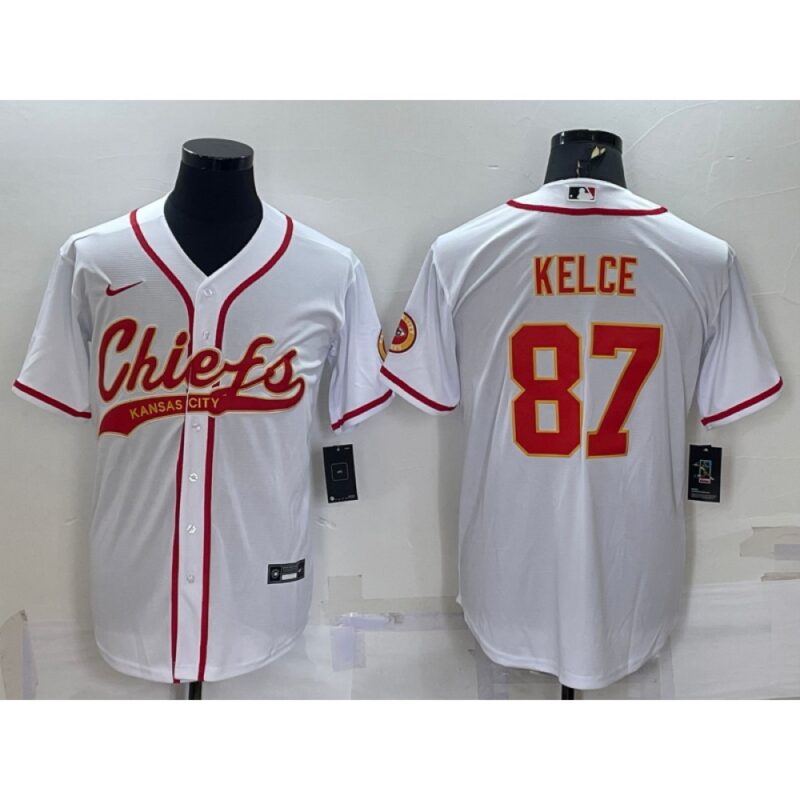 686200a6b7352_1 Men's Kansas City Chiefs #87 Travis Kelce White With Patch Cool Base Stitched Baseball Jersey