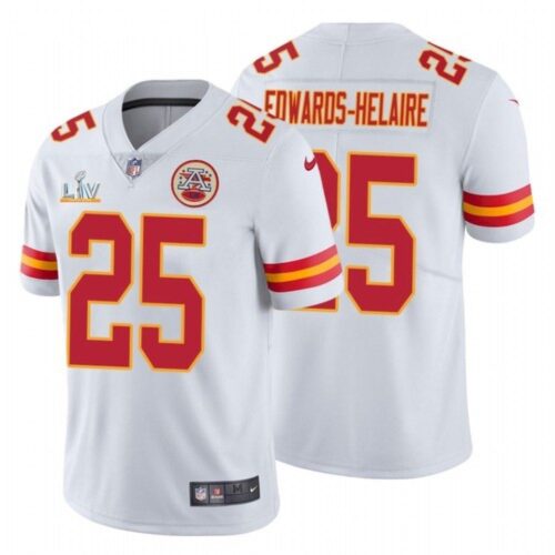 686200da1f2e3_1 Men's Kansas City Chiefs #25 Clyde Edwards-Helaire White 2021 Super Bowl LV Stitched NFL Jersey