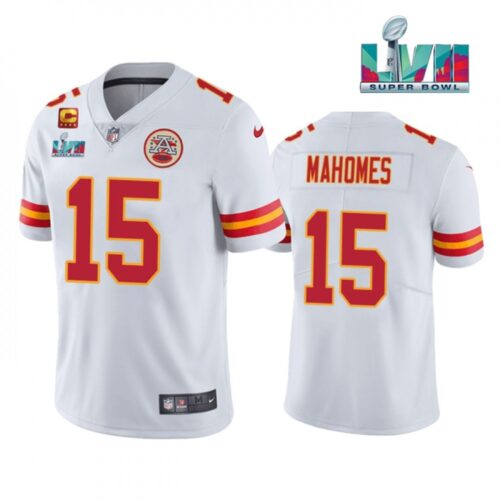 6862017610b18_1 Men's Kansas City Chiefs #15 Patrick Mahomes White Super Bowl LVII Patch And 4-star C Patch Vapor Untouchable Limited Stitched Jersey