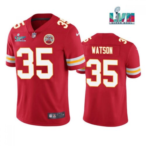 6862025675623_1 Men's Kansas City Chiefs #35 Jaylen Watson Red Super Bowl LVII Patch Vapor Untouchable Limited Stitched Jersey