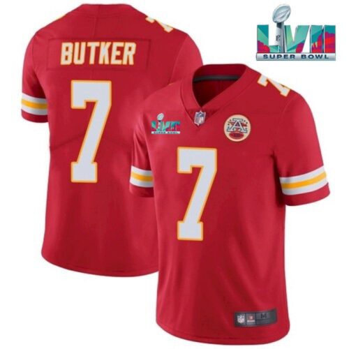 686202e806889_1 Men's Kansas City Chiefs #7 Harrison Butker Red Super Bowl LVII Patch Vapor Untouchable Limited Stitched Jersey