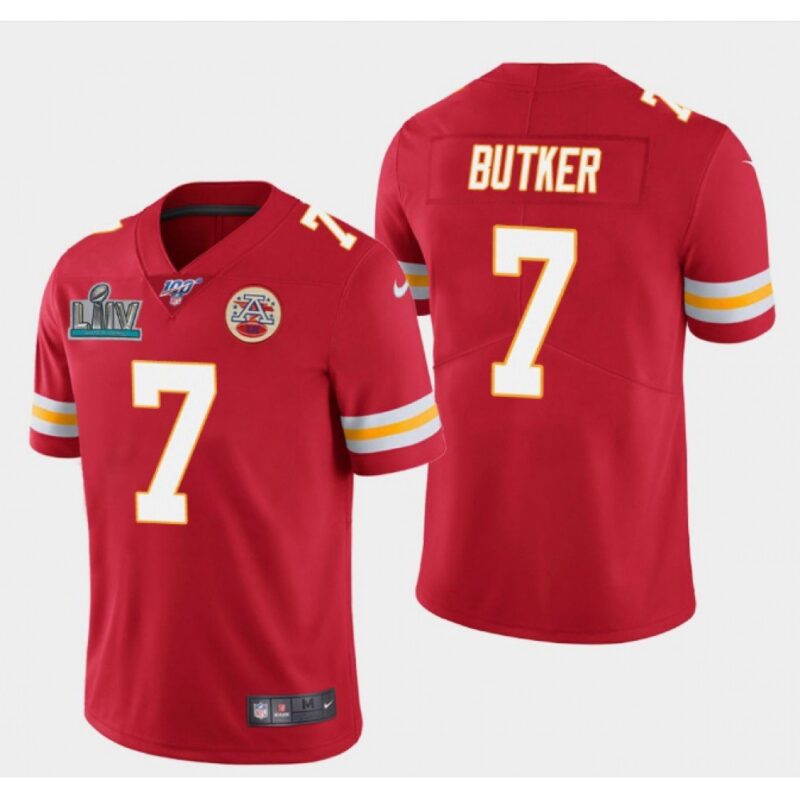 686202eba4a8a_1 Men's Kansas City Chiefs #7 Harrison Butker Red Super Bowl LIV With 100th Season Patch Vapor Untouchable Limited Stitched Jersey