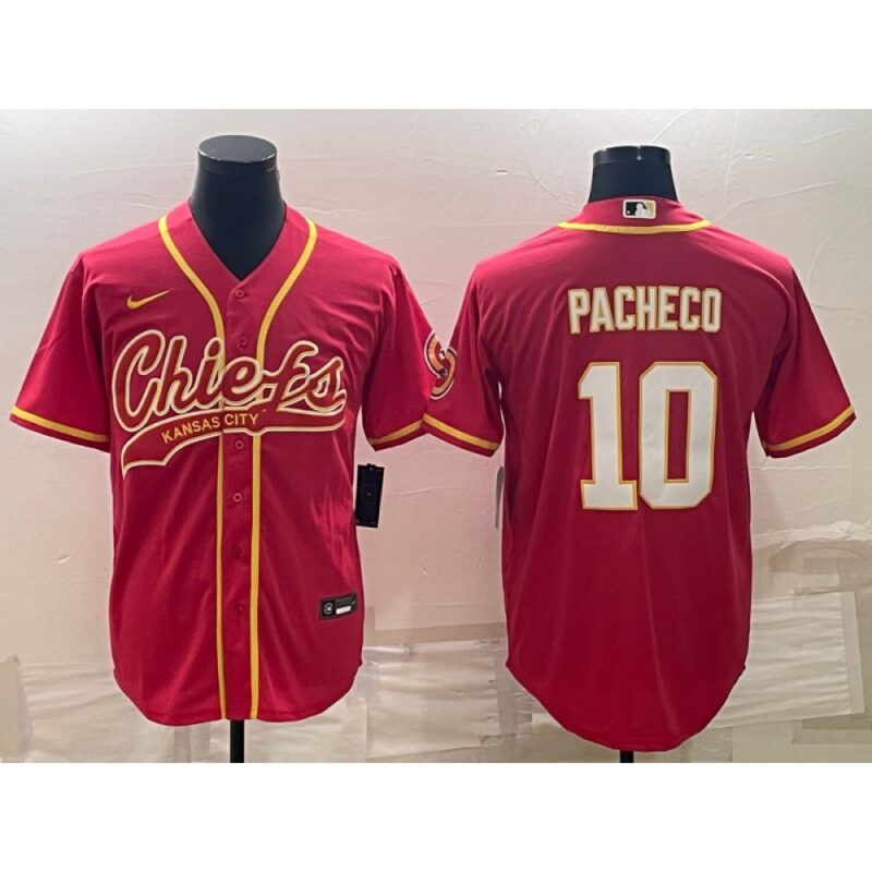6862032077140_1 Men's Kansas City Chiefs #10 Isiah Pacheco Red With Patch Cool Base Stitched Baseball Jersey