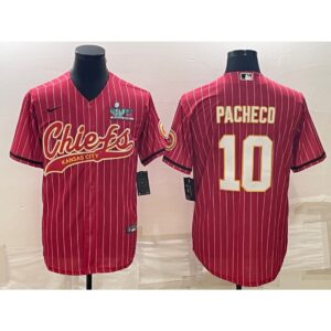 6862032450086_1 Men's Kansas City Chiefs #10 Isiah Pacheco Red With Super Bowl LVII Patch Cool Base Stitched Baseball Jersey