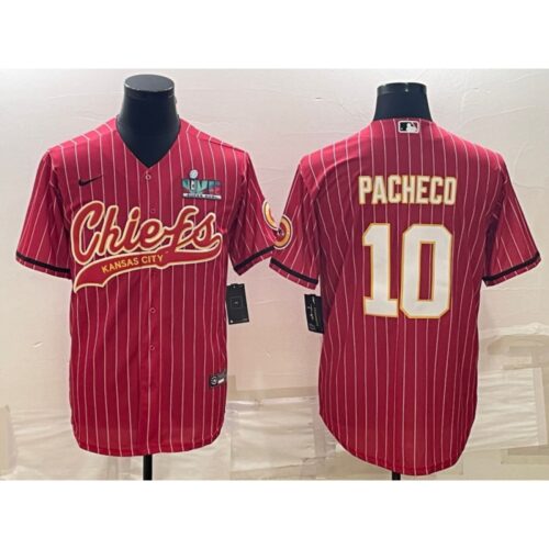 6862032450086_1 Men's Kansas City Chiefs #10 Isiah Pacheco Red With Super Bowl LVII Patch Cool Base Stitched Baseball Jersey