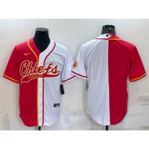 686203923a884_1 Men's Kansas City Chiefs Blank Red/White Split With Patch Cool Base Stitched Baseball Jersey
