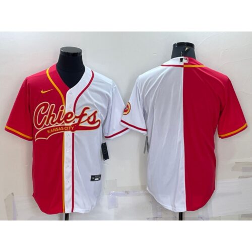 686203923a884_1 Men's Kansas City Chiefs Blank Red/White Split With Patch Cool Base Stitched Baseball Jersey