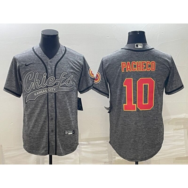 686204edd9b60_1 Men's Kansas City Chiefs #10 Isiah Pacheco Grey With Patch Cool Base Stitched Baseball Jersey