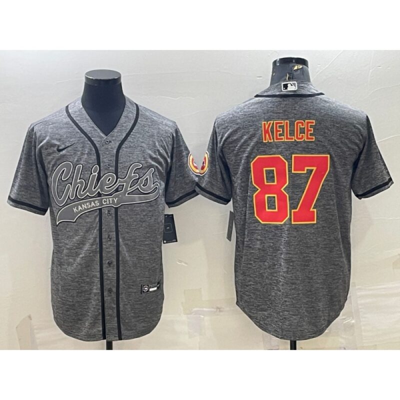 686204fa73bac_1 Men's Kansas City Chiefs #87 Travis Kelce Grey With Patch Cool Base Stitched Baseball Jersey
