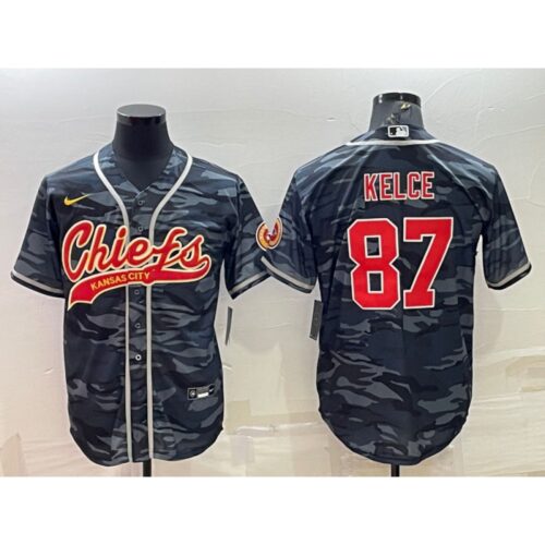686204ff01651_1 Men's Kansas City Chiefs Blank #87 Travis Kelce Grey/Navy Camo With Patch Cool Base Stitched Baseball Jersey