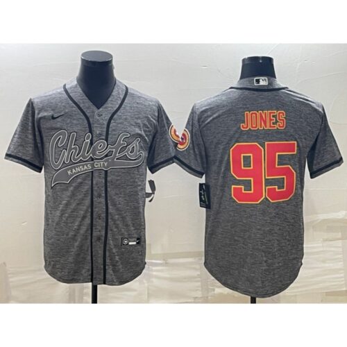 68620506dccfb_1 Men's Kansas City Chiefs #95 Chris Jones Grey With Patch Cool Base Stitched Baseball Jersey