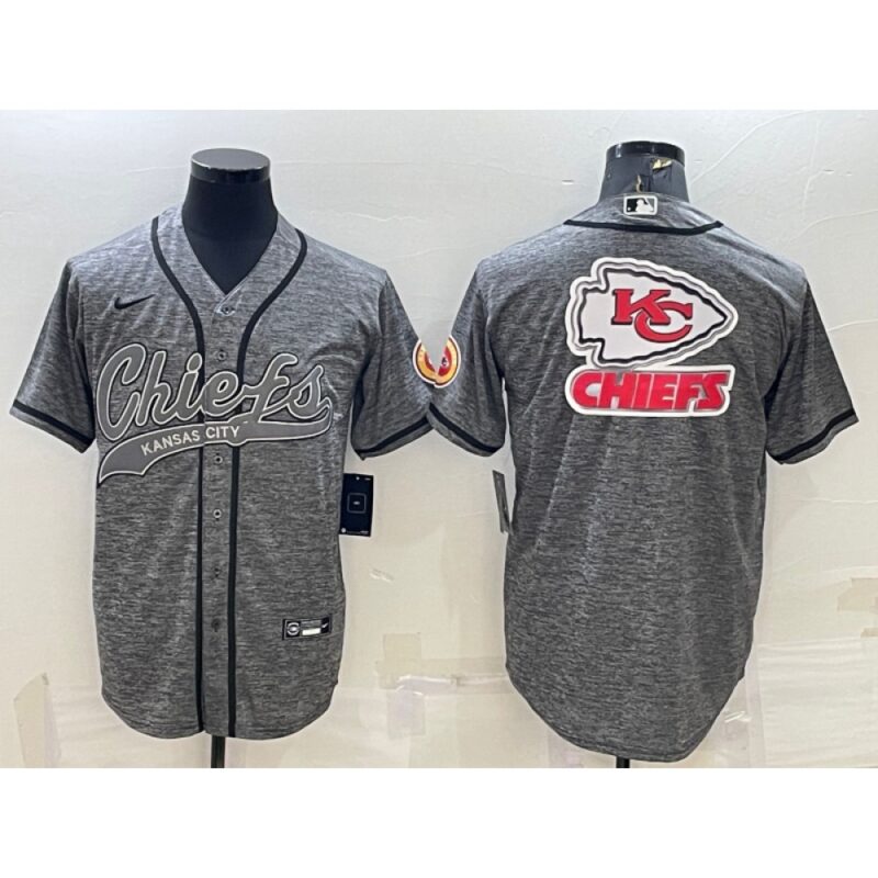 6862051372f56_1 Men's Kansas City Chiefs Grey Team Big Logo With Patch Cool Base Stitched Baseball Jersey