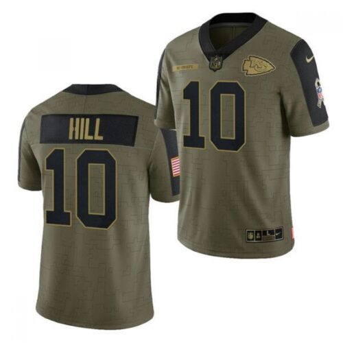 6862053466a26_1 Men's Kansas City Chiefs #10 Tyreek Hill 2021 Olive Salute To Service Limited Stitched Jersey