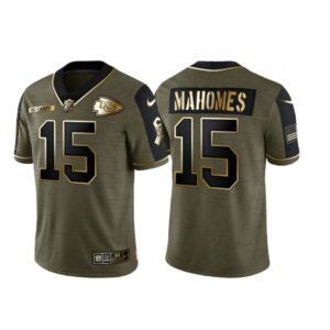 6862054378901_1 Men's Kansas City Chiefs #15 Patrick Mahomes 2021 Olive Salute To Service Golden Limited Stitched Jersey