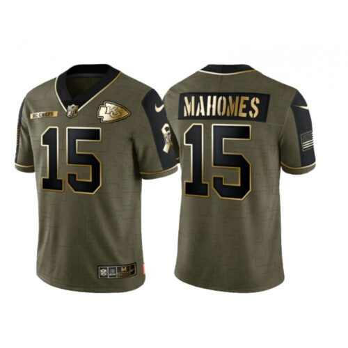 6862054378901_1 Men's Kansas City Chiefs #15 Patrick Mahomes 2021 Olive Salute To Service Golden Limited Stitched Jersey