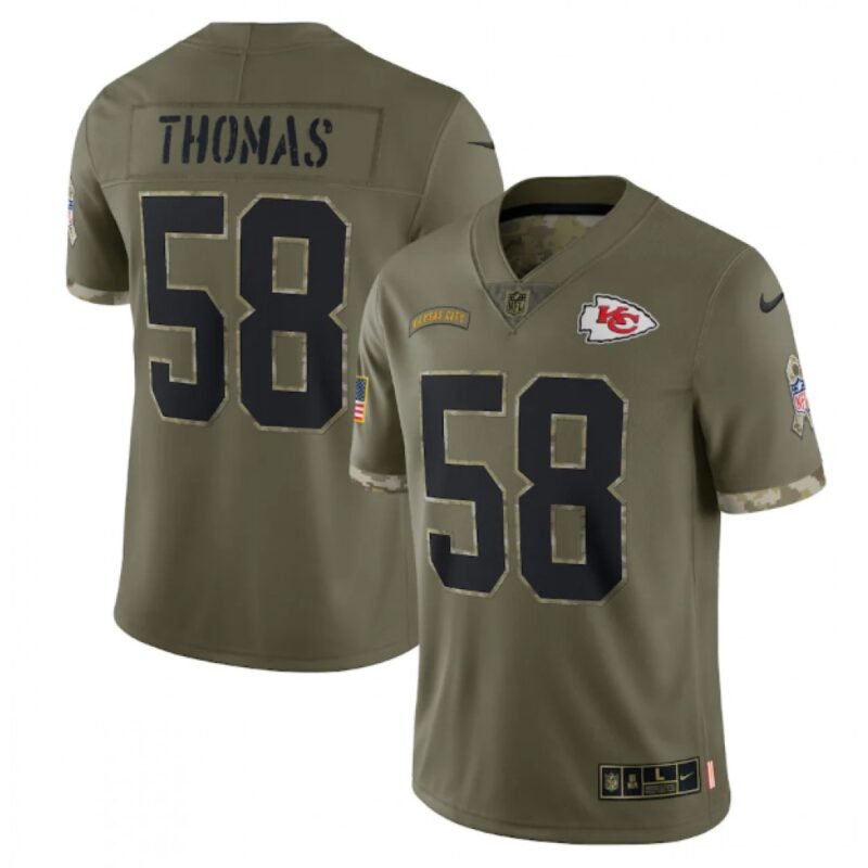 6862055678e90_1 Men's Kansas City Chiefs #58 Derrick Thomas Olive 2022 Salute To Service Limited Stitched Jersey