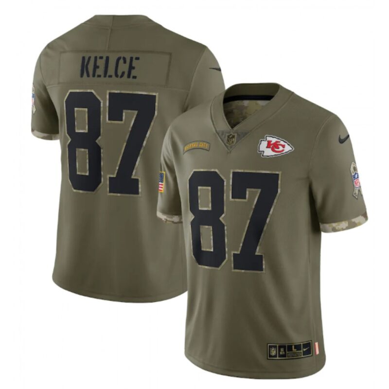 6862056885f28_1 Men's Kansas City Chiefs #87 Travis Kelce Olive 2022 Salute To Service Limited Stitched Jersey
