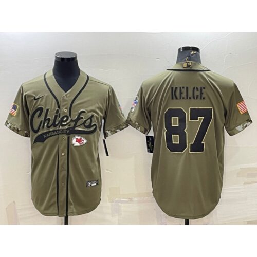 6862057a6789f_1 Men's Kansas City Chiefs #87 Travis Kelce 2022 Olive Salute to Service Cool Base Stitched Baseball Jersey