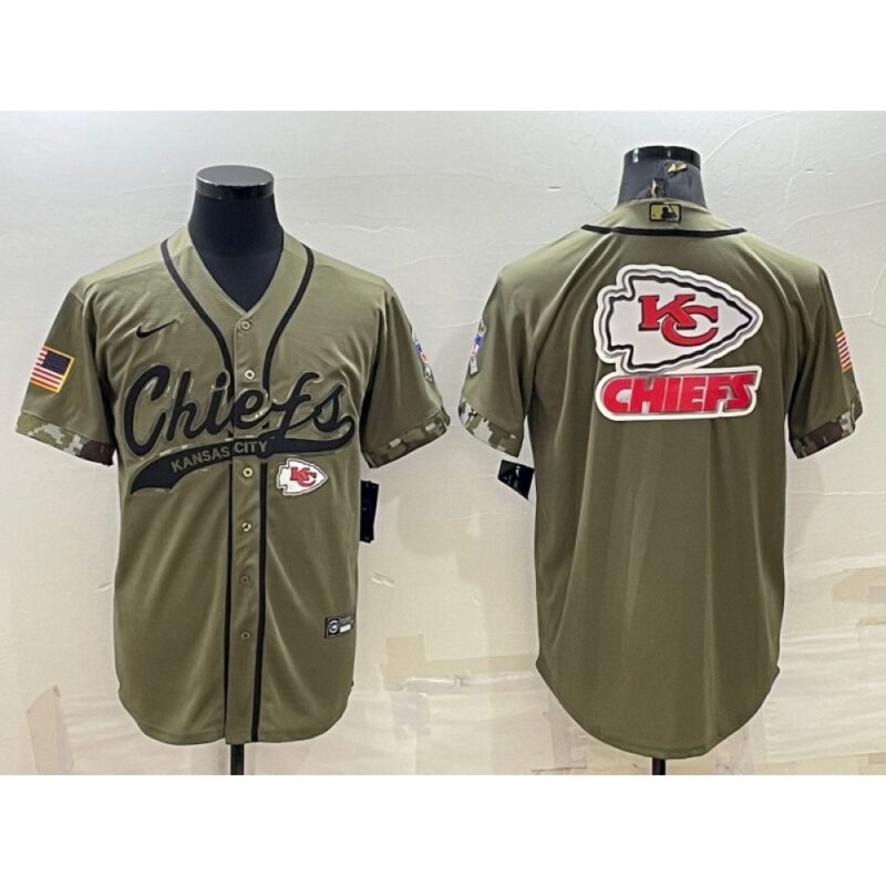 6862057ea9c34_1 Men's Kansas City Chiefs Olive Salute to Service Team Big Logo Cool Base Stitched Baseball Jersey