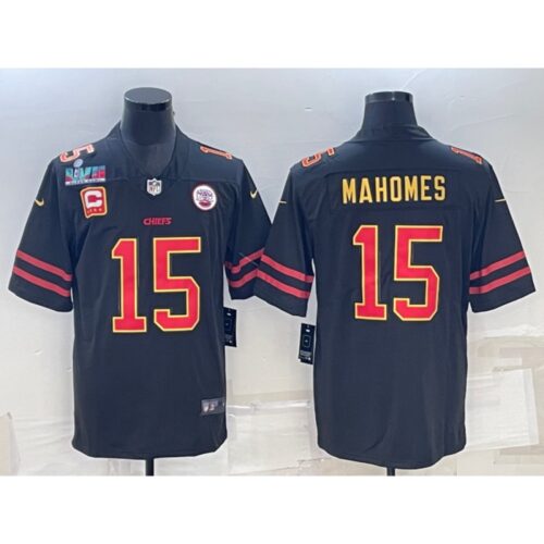 686205bc8be92_1 Men's Kansas City Chiefs #15 Patrick Mahomes Black Red Gold Super Bowl LVII Patch And 4-star C Patch Vapor Untouchable Limited Stitched Jersey
