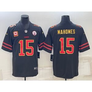 686205c08d431_1 Men's Kansas City Chiefs #15 Patrick Mahomes Black Red Gold 4-star C Patch Vapor Untouchable Limited Stitched Jersey