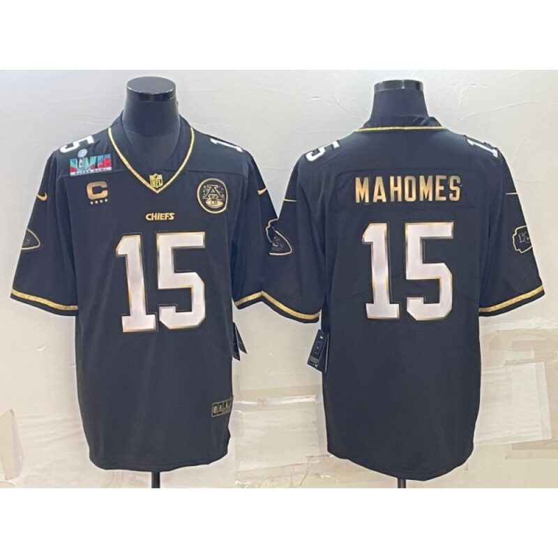 686205c4e97f5_1 Men's Kansas City Chiefs #15 Patrick Mahomes Black Gold Super Bowl LVII Patch And 4-star C Patch Vapor Untouchable Limited Stitched Jersey