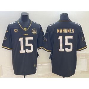 686205c8b1c5f_1 Men's Kansas City Chiefs #15 Patrick Mahomes Black Gold 4-star C Patch Vapor Untouchable Limited Stitched Jersey