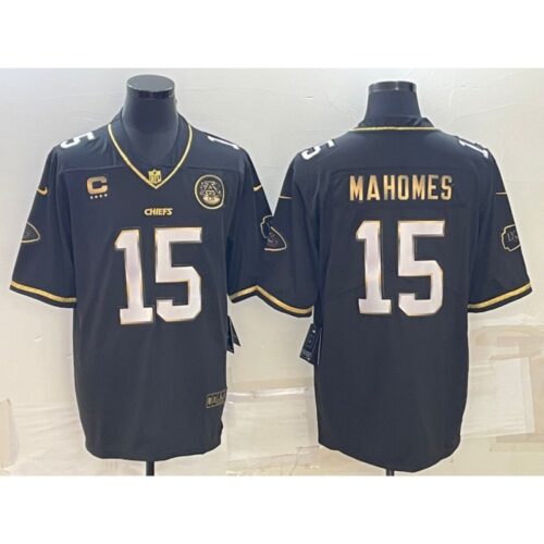 686205c8b1c5f_1 Men's Kansas City Chiefs #15 Patrick Mahomes Black Gold 4-star C Patch Vapor Untouchable Limited Stitched Jersey