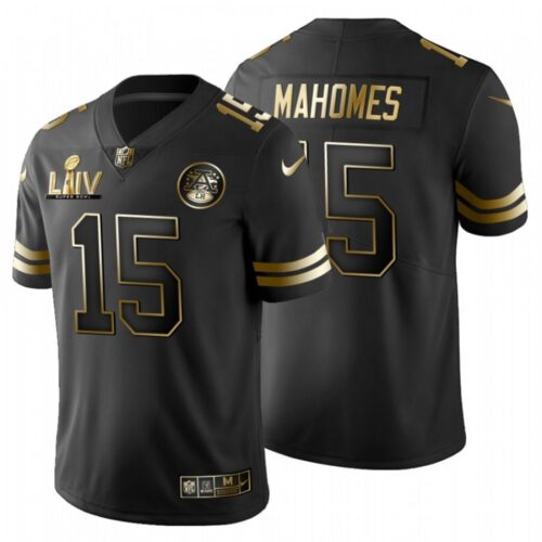 686205ef34b7c_1 Men's Kansas City Chiefs #15 Patrick Mahomes Black Super Bowl LIV Golden Edition Limited Stitched Jersey