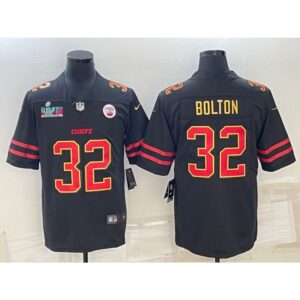 686206222c4a4_1 Men's Kansas City Chiefs #32 Nick Bolton Black Red Gold Super Bowl LVII Patch Vapor Untouchable Limited Stitched Jersey