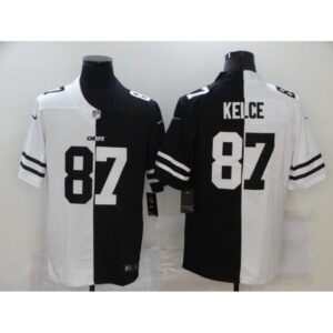 6862064977b4c_1 Men's Kansas City Chiefs #87 Travis Kelce Black & White Split Limited Stitched Jersey