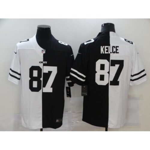 6862064977b4c_1 Men's Kansas City Chiefs #87 Travis Kelce Black & White Split Limited Stitched Jersey