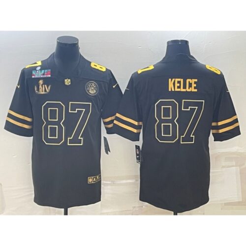 68620666343d0_1 Men's Kansas City Chiefs #87 Travis Kelce Black Golden Super Bowl LV And Super Bowl LVII Patch Vapor Limited Stitched Jersey
