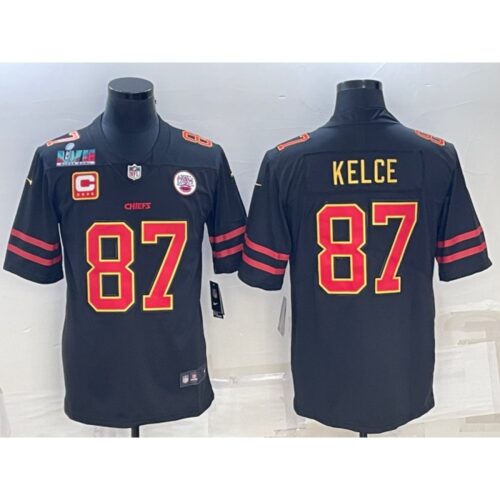 68620669bbbc6_1 Men's Kansas City Chiefs #87 Travis Kelce Black Red Gold Super Bowl LVII Patch And 4-star C Patch Vapor Untouchable Limited Stitched Jersey