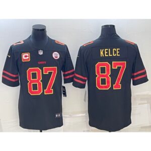 6862066d8527c_1 Men's Kansas City Chiefs #87 Travis Kelce Black Red Gold 4-star C Patch Vapor Untouchable Limited Stitched Jersey