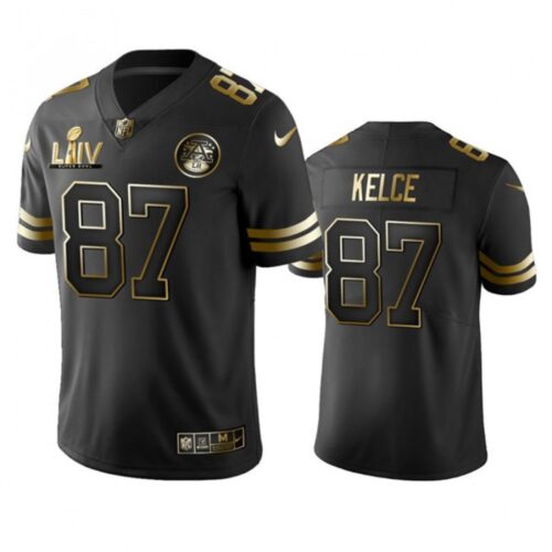 68620671e4db7_1 Men's Kansas City Chiefs #87 Travis Kelce Black Golden Super Bowl LV Vapor Limited Stitched Jersey