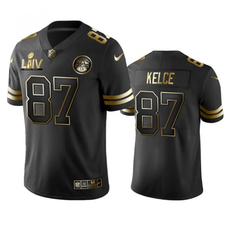 68620671e4db7_1 Men's Kansas City Chiefs #87 Travis Kelce Black Golden Super Bowl LV Vapor Limited Stitched Jersey