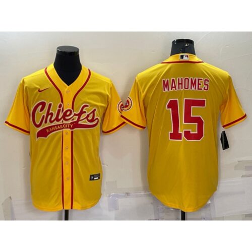 686206d6cde0d_1 Men's Kansas City Chiefs #15 Patrick Mahomes Gold With Patch Cool Base Stitched Baseball Jersey