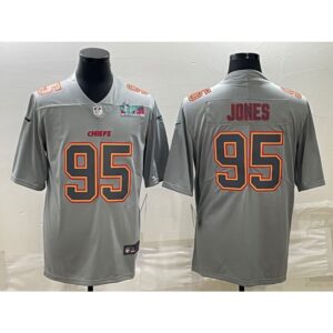 6862070402964_1 Men's Kansas City Chiefs #95 Chris Jones Gray Super Bowl LVII Patch Atmosphere Fashion Stitched Jersey