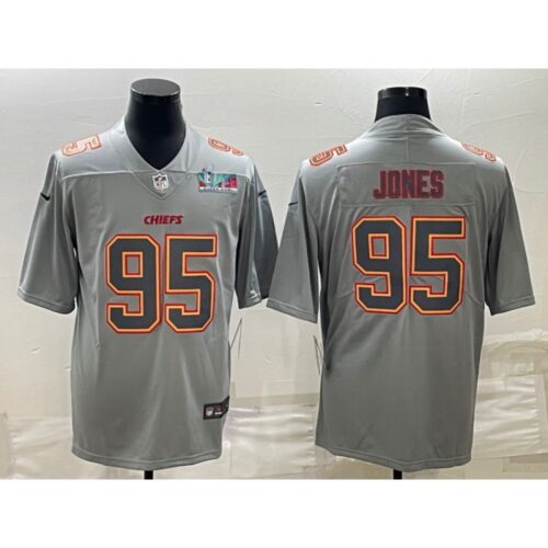 6862070402964_1 Men's Kansas City Chiefs #95 Chris Jones Gray Super Bowl LVII Patch Atmosphere Fashion Stitched Jersey