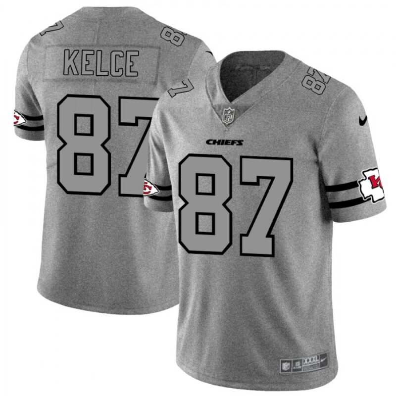 686207256d2b7_1 Men's Kansas City Chiefs #87 Travis Kelce 2019 Gray Gridiron Team Logo Limited Stitched NFL Jersey