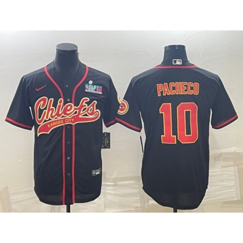 686207512450a_1 Men's Kansas City Chiefs #10 Isiah Pacheco Black With Super Bowl LVII Patch Cool Base Stitched Baseball Jersey