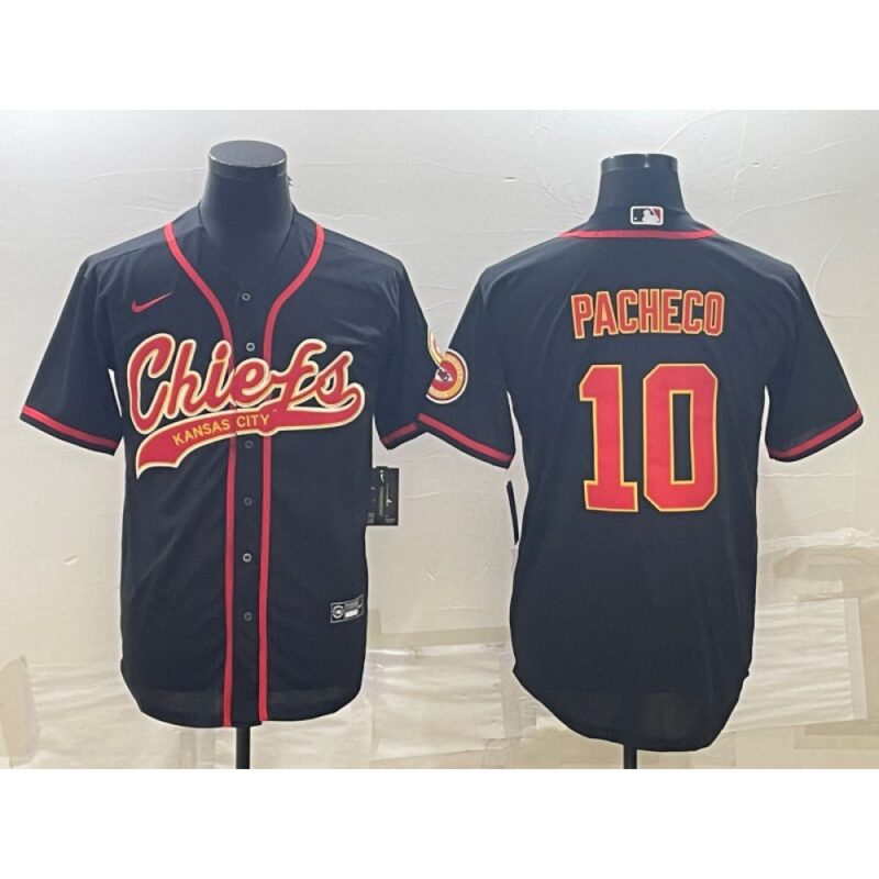 68620754e7186_1 Men's Kansas City Chiefs #10 Isiah Pacheco Black With Patch Cool Base Stitched Baseball Jersey