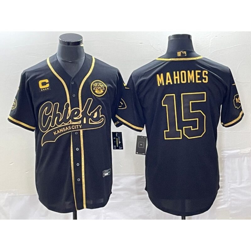 686207695a037_1 Men's Kansas City Chiefs #15 Patrick Mahomes Black Gold With 4-star C Patch Cool Bae Stitched Baseball Jersey