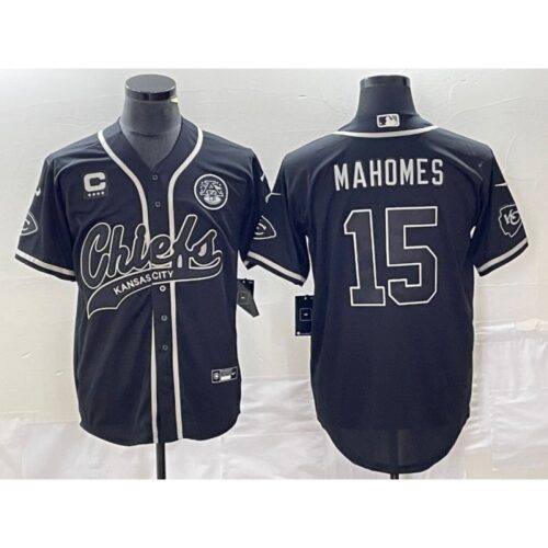 6862076d16369_1 Men's Kansas City Chiefs #15 Patrick Mahomes Black With 4-star C Patch Cool Bae Stitched Baseball Jersey