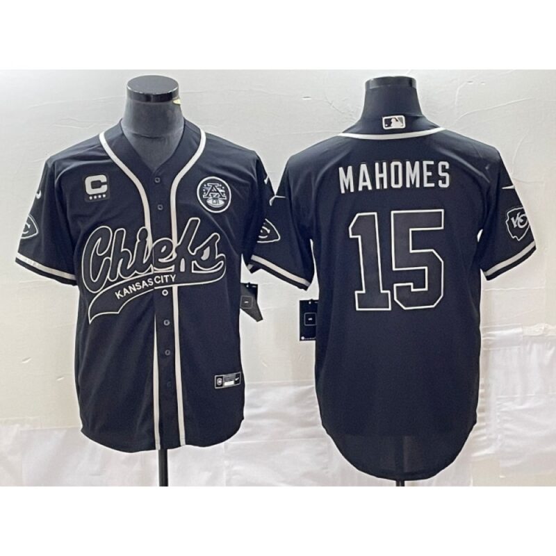 6862076d16369_1 Men's Kansas City Chiefs #15 Patrick Mahomes Black With 4-star C Patch Cool Bae Stitched Baseball Jersey