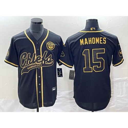 6862077096798_1 Men's Kansas City Chiefs #15 Patrick Mahomes Black Gold Cool Bae Stitched Baseball Jersey