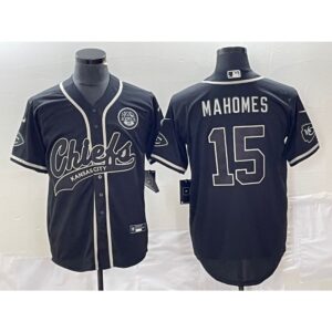 68620774277e6_1 Men's Kansas City Chiefs #15 Patrick Mahomes Black Cool Bae Stitched Baseball Jersey