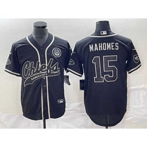 68620774277e6_1 Men's Kansas City Chiefs #15 Patrick Mahomes Black Cool Bae Stitched Baseball Jersey